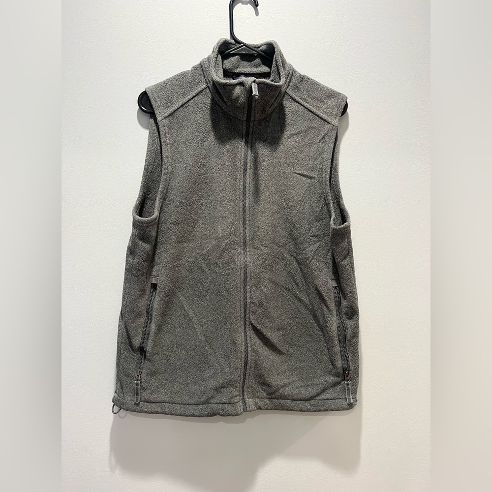 Lands' End Fleece‎ Vest,Small Gray Sleeveless Mock Neck Full Zipper